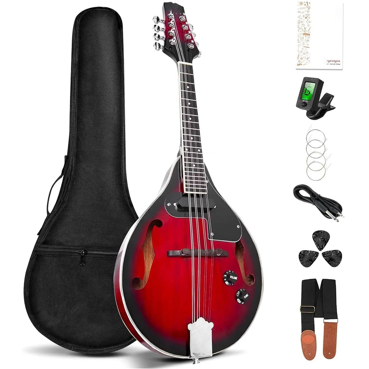 Red Sunburst Mahogany Wood A Style Acoustic Electric Mandolin V8861