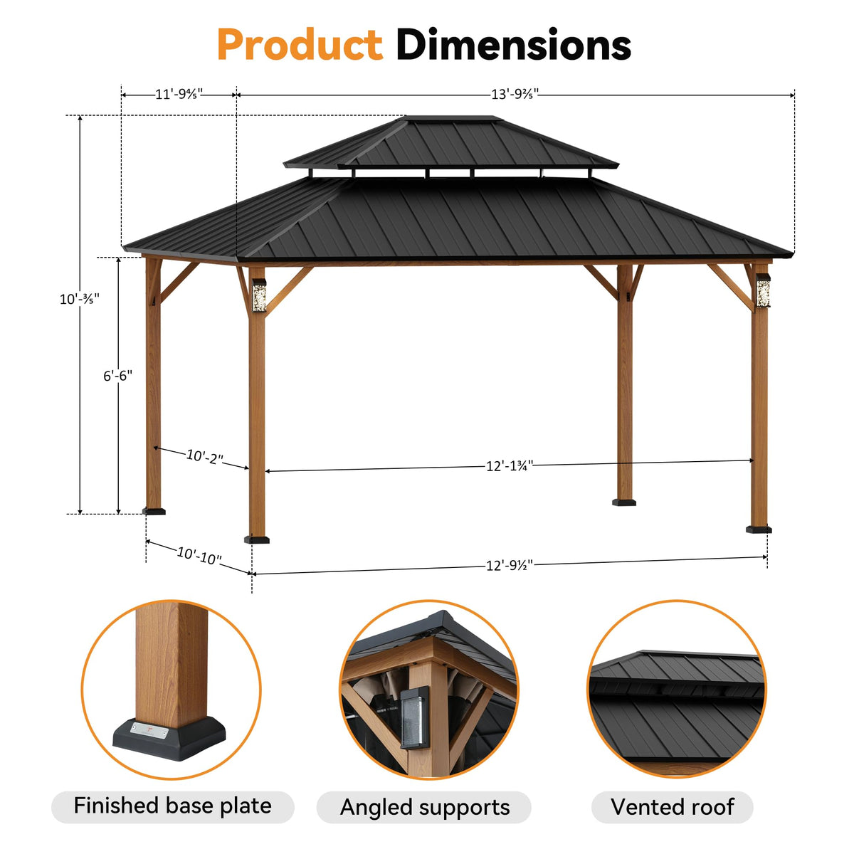 12x14 Hardtop Gazebo with LED Lights B21923