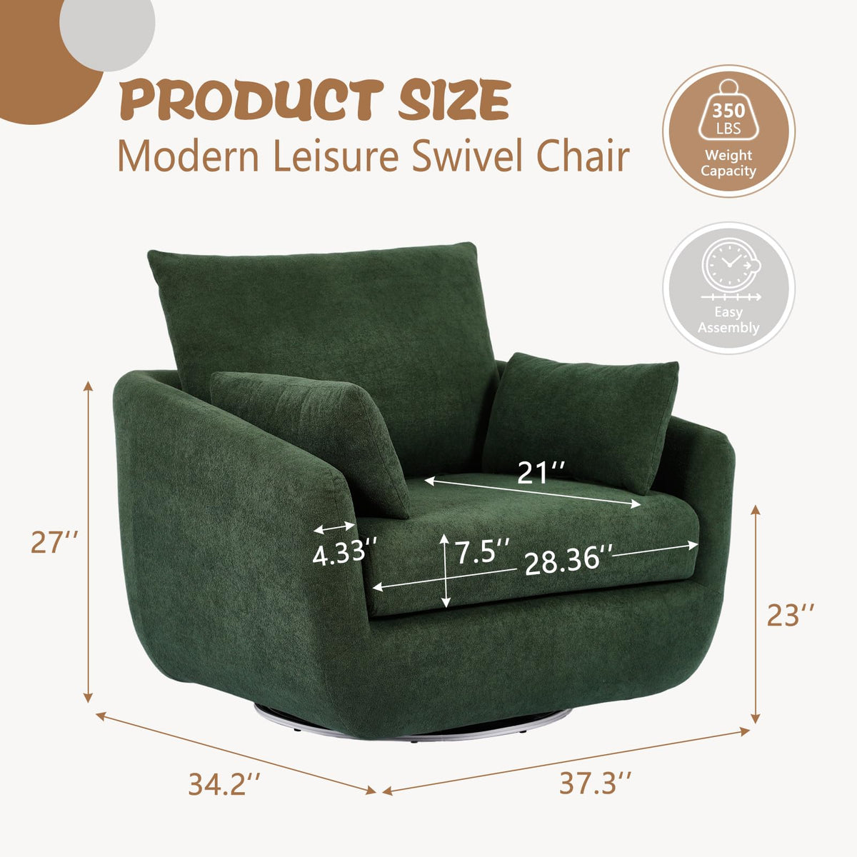 Oversized Sherpa Boucle Fabric Swivel Accent Armchair Set of 2 G47589