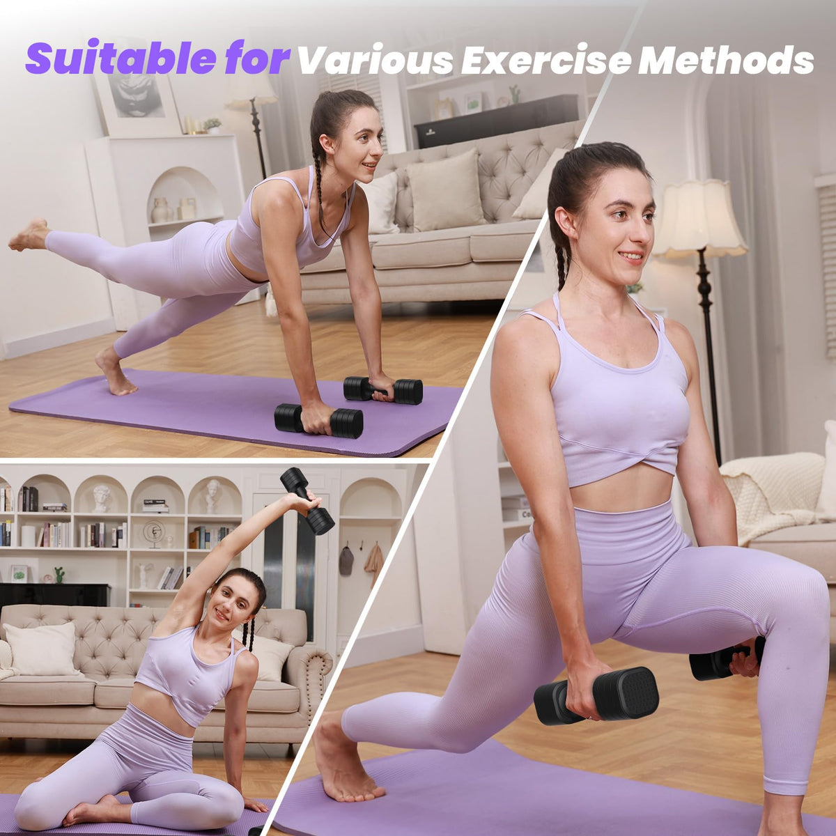 Adjustable 4 in 1 Dumbbell Set with TPU Soft Rubber Handle C7635