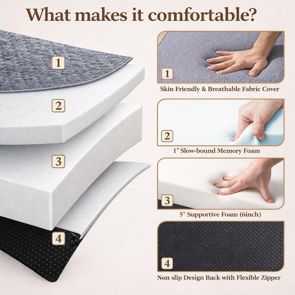 Twin 6-Inch Foam Tri Fold Floor Mattress with 2 Washable Covers G223497