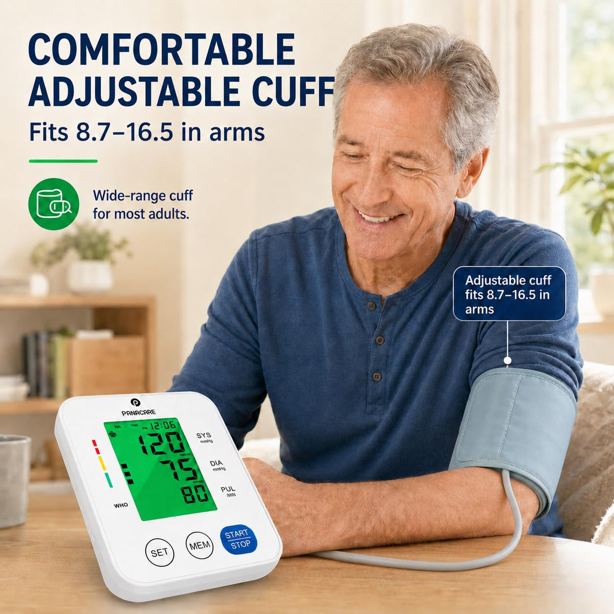 Upper Arm Blood Pressure Monitor with Adjustable Cuff and Backlit Display B944161