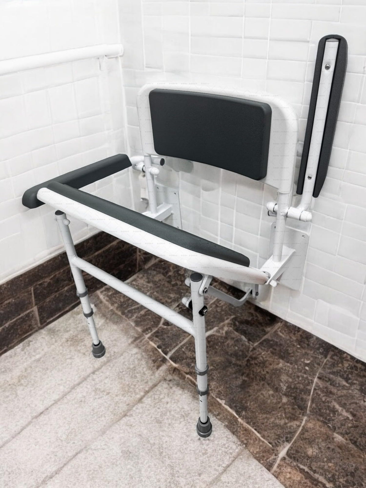 Wall Mounted Foldable Shower Seat with Folding Padded Arms, Back & Seat, Adjustable Height U882856