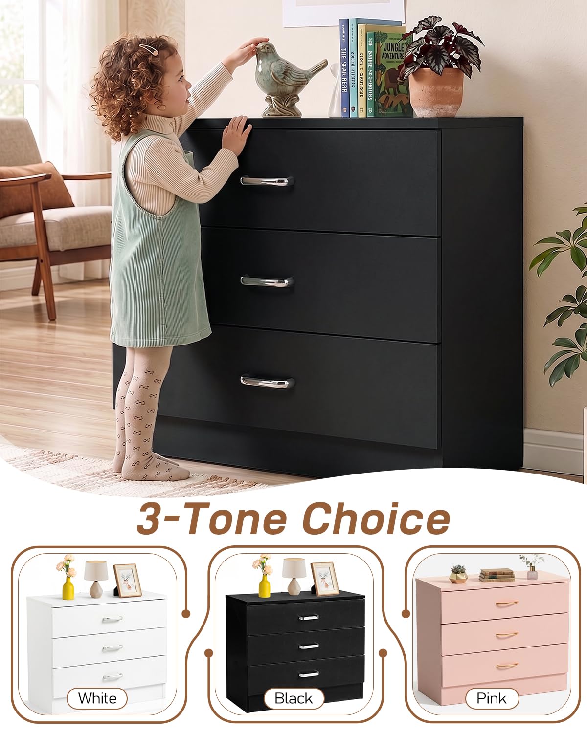 Black 3 Drawer Dresser C152