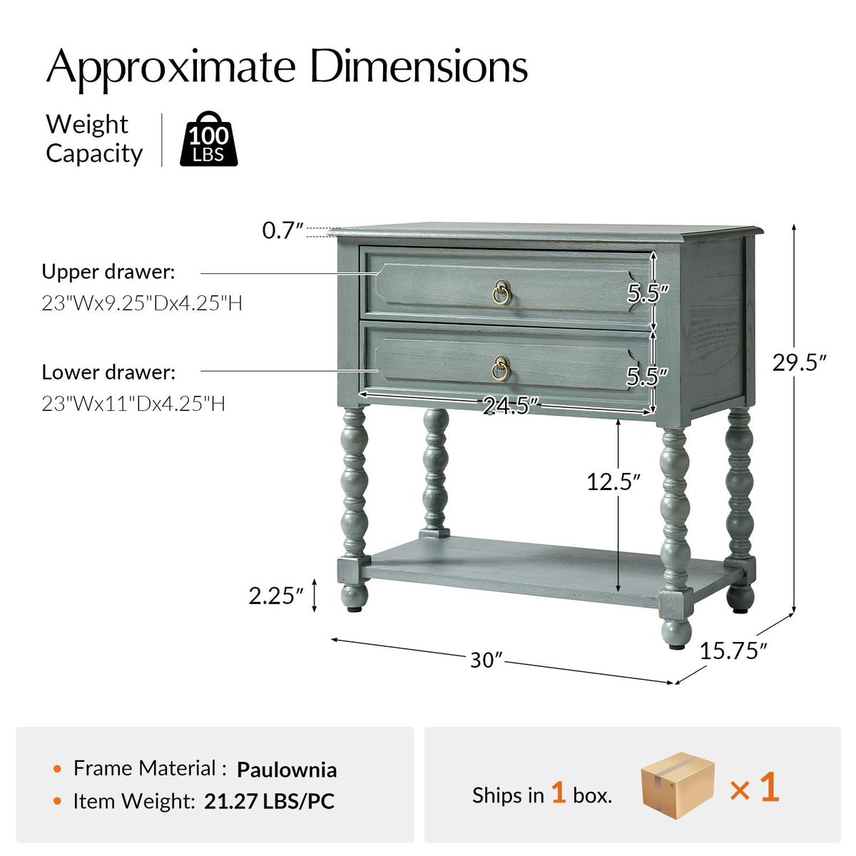 Blue Accent End Table with Charging Station Y73883