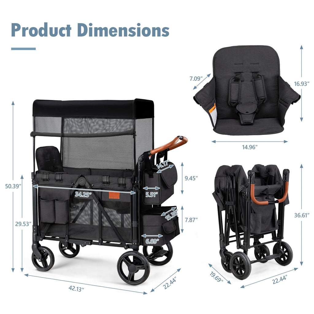 Foldable All-Terrain Double Wagon Stroller with Canopy R50033