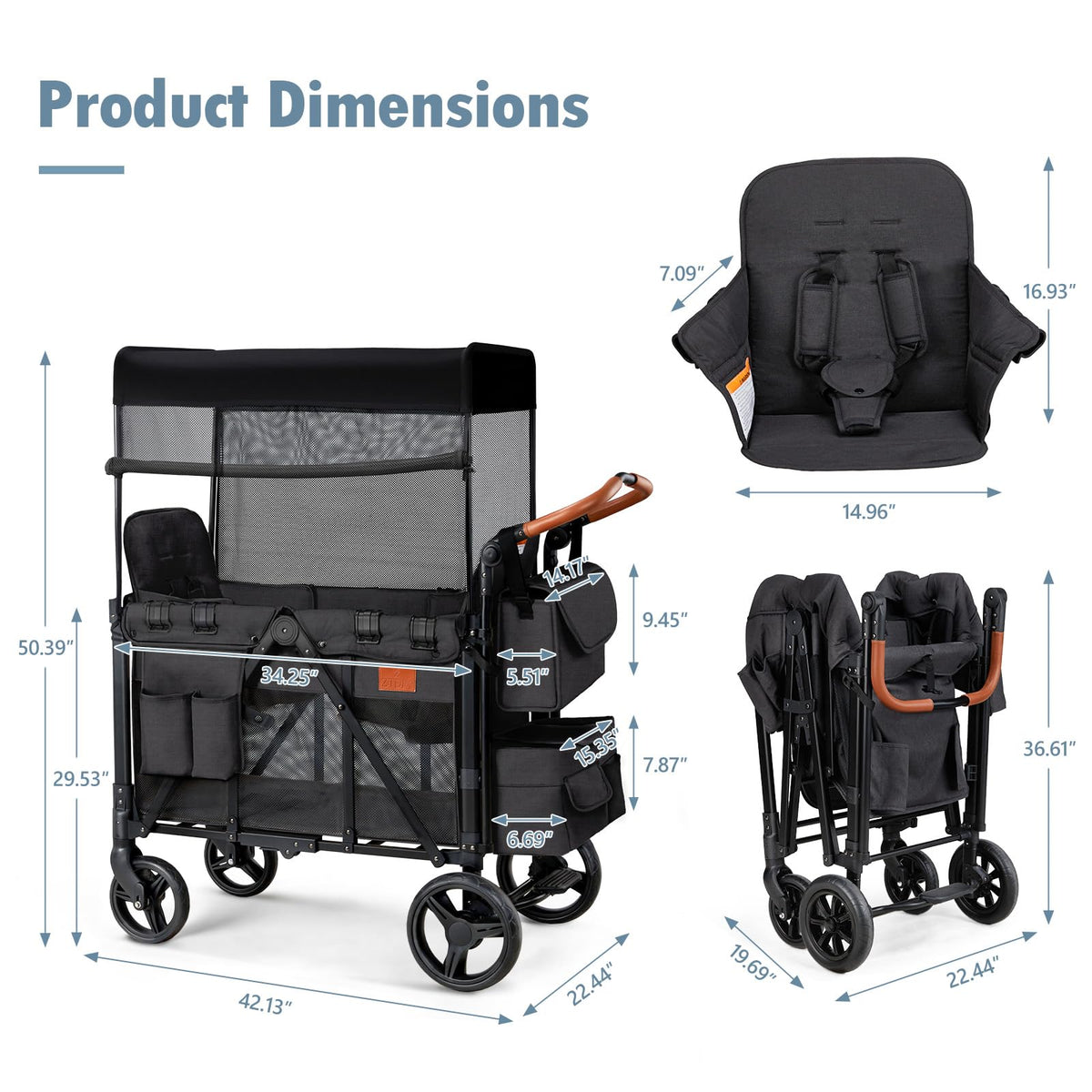 Foldable All-Terrain Double Wagon Stroller with Canopy R50033
