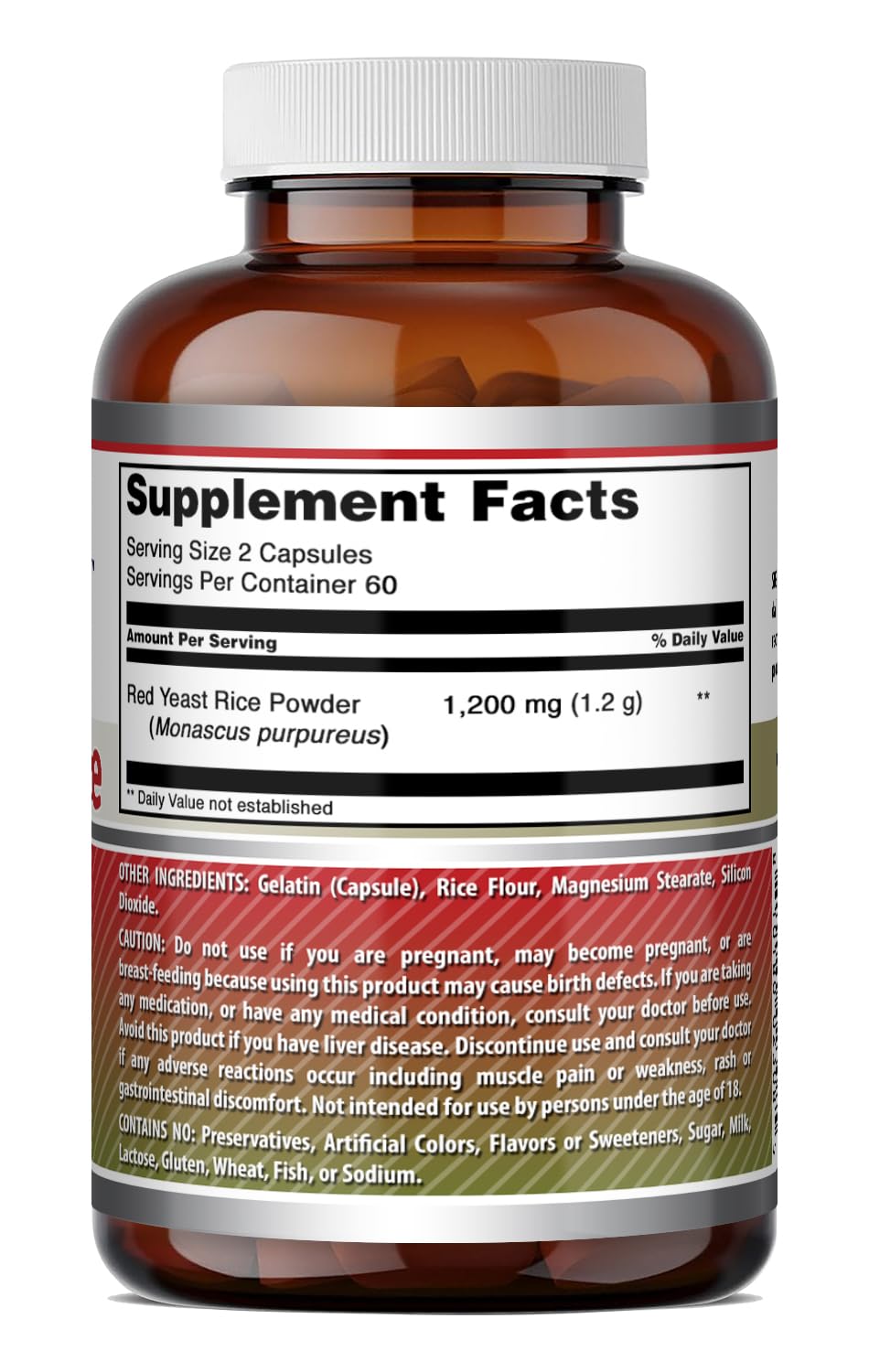 Red Yeast Rice 1200mg Capsules Supplement 120 Count 3 Pack H147506