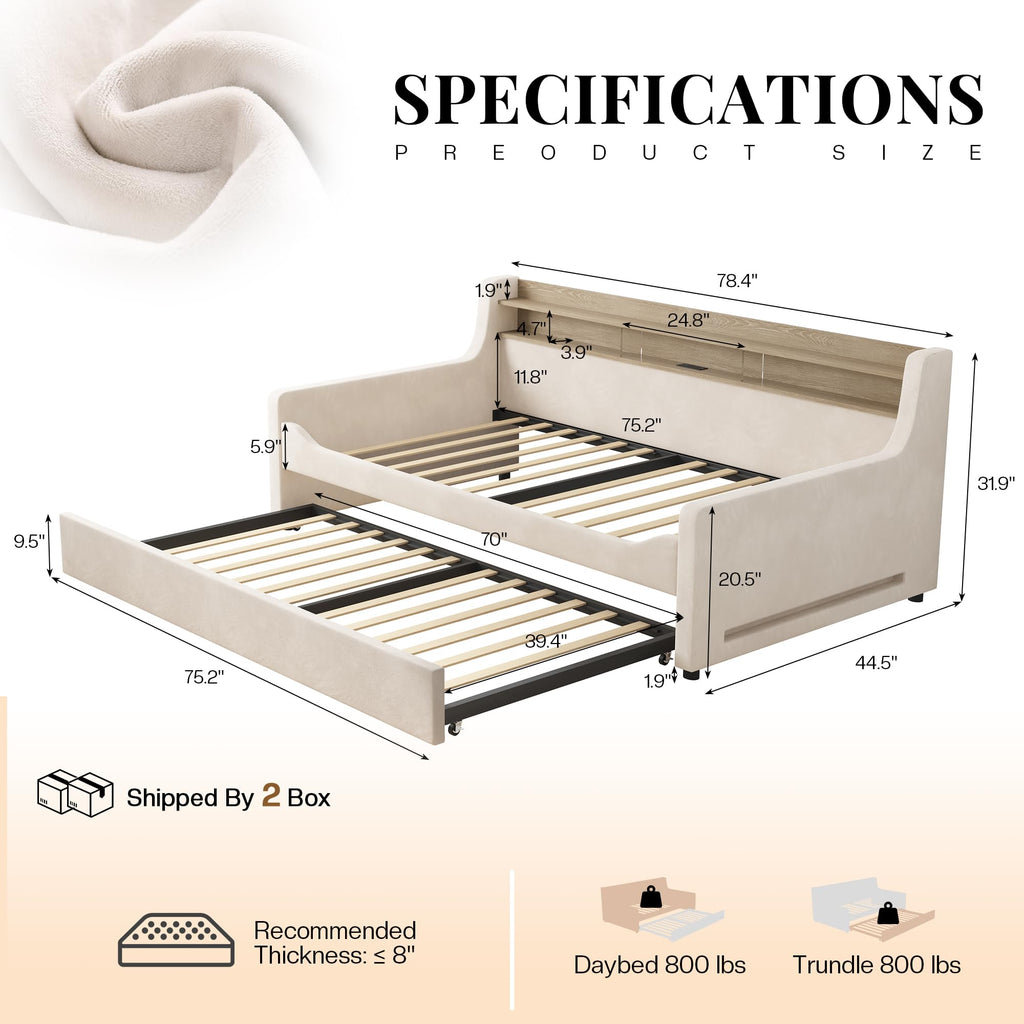 Twin Upholstered Daybed with Trundle and Storage Headboard O572204