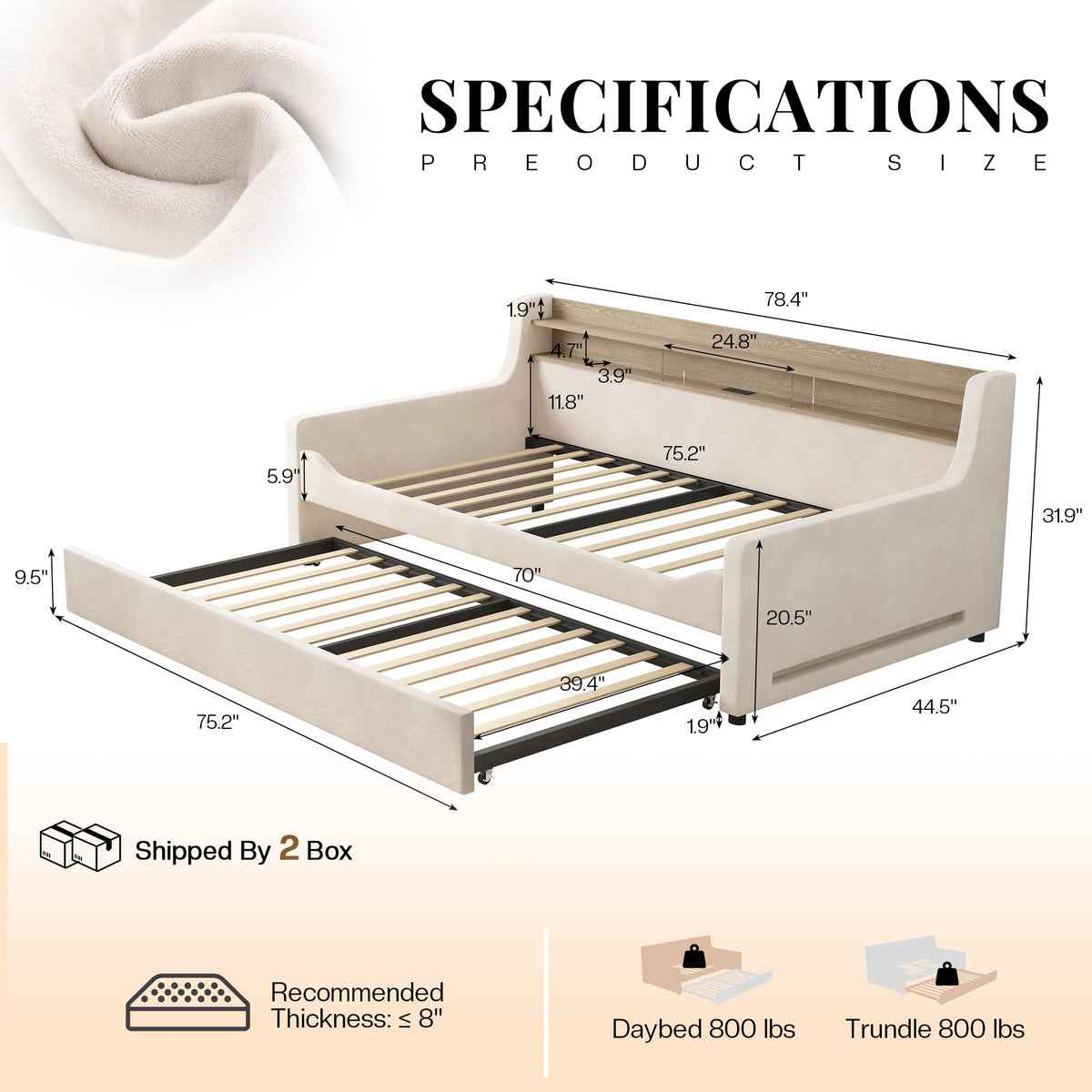 Twin Upholstered Daybed with Trundle and Storage Headboard O572204