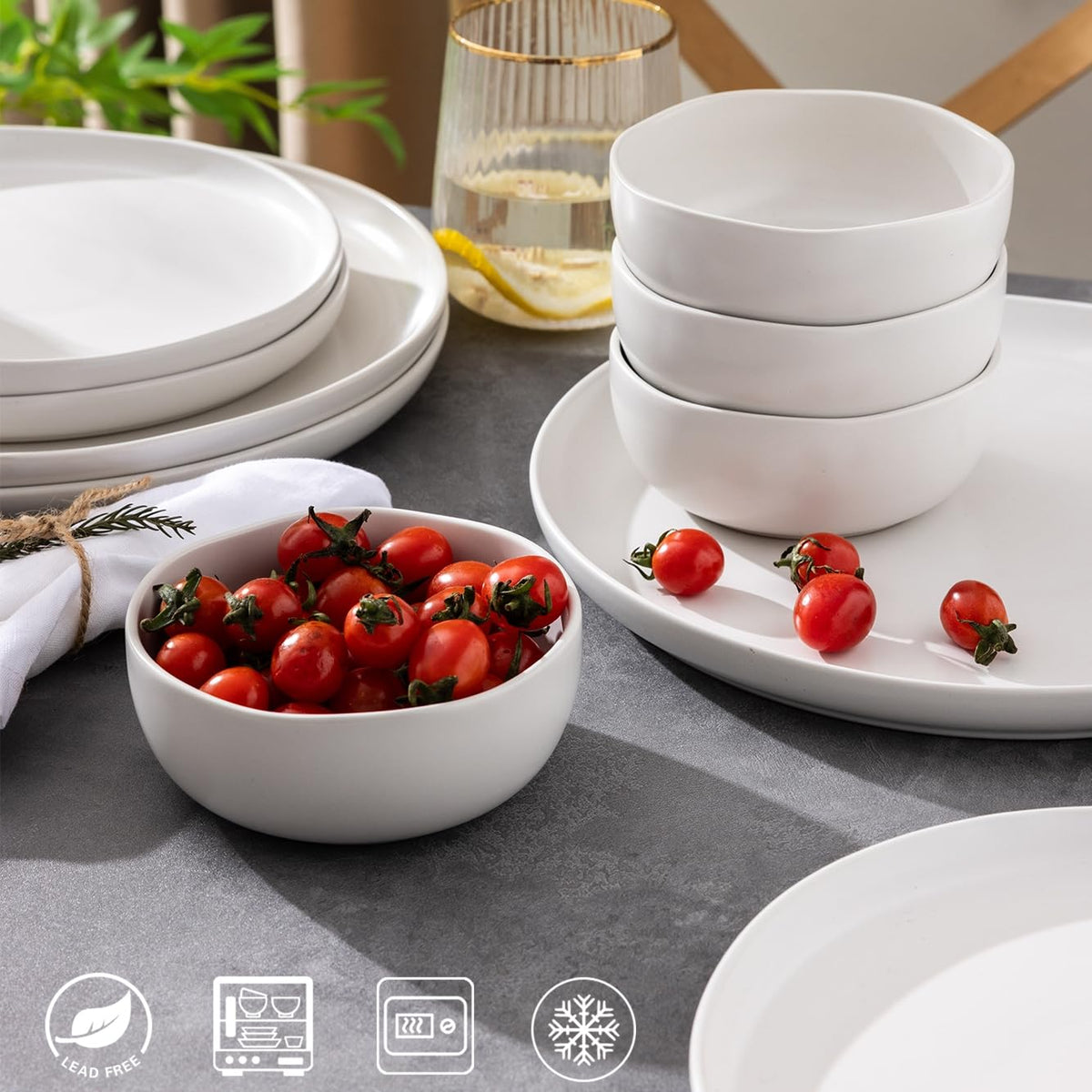 28oz Stoneware Cereal Bowls Set of 4 Matte White M9990