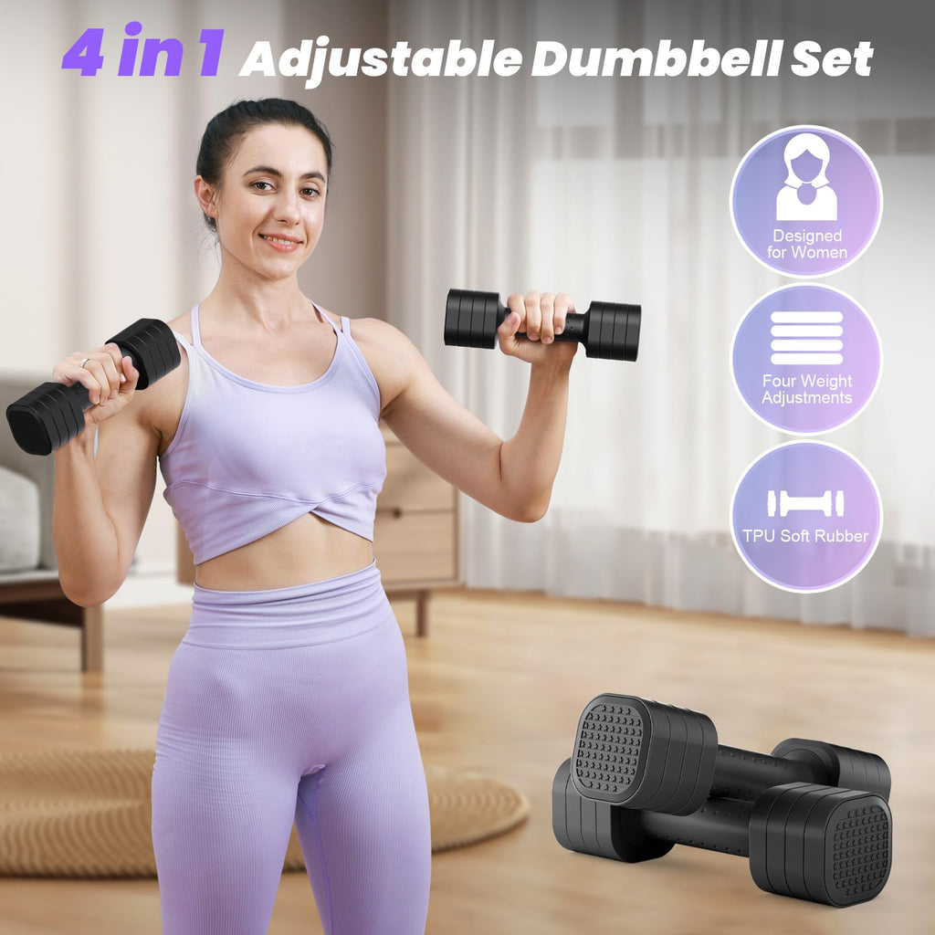 Adjustable 4 in 1 Dumbbell Set with TPU Soft Rubber Handle C7635