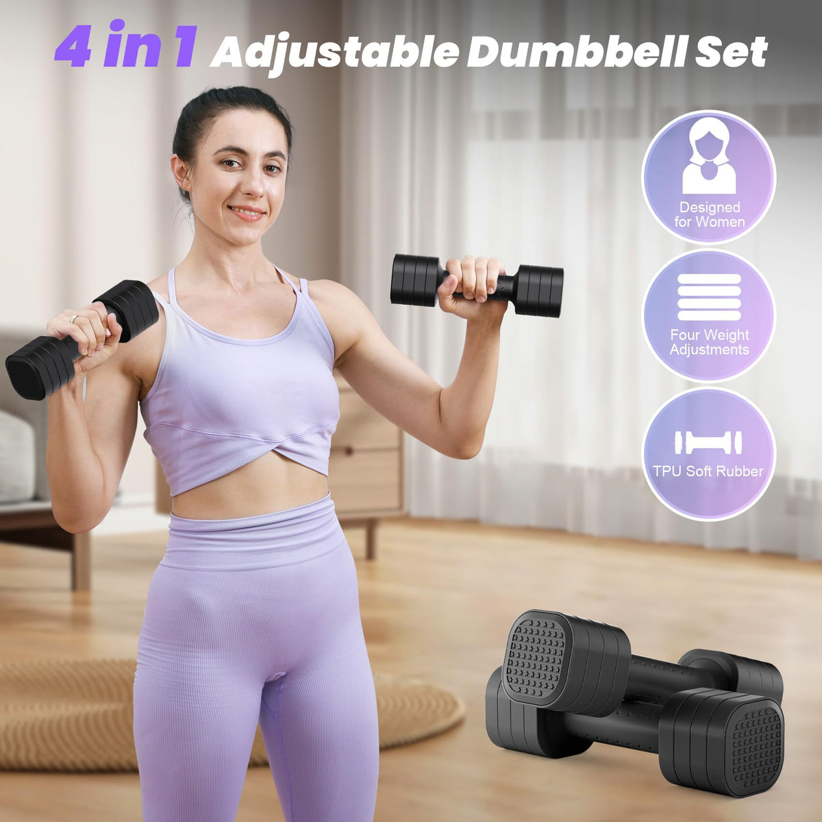 Adjustable 4 in 1 Dumbbell Set with TPU Soft Rubber Handle C7635