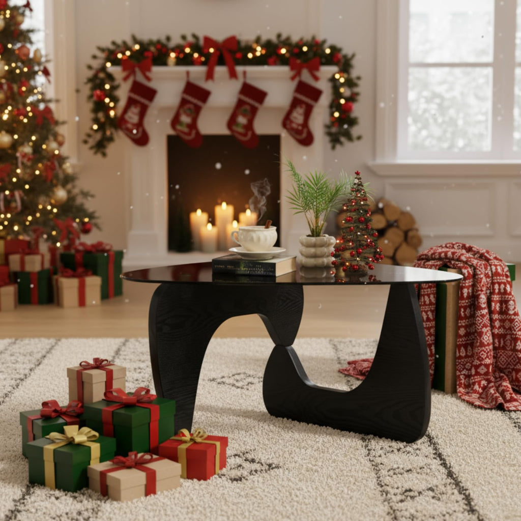 Modern Triangle Glass Coffee Table with Wood Base J277181