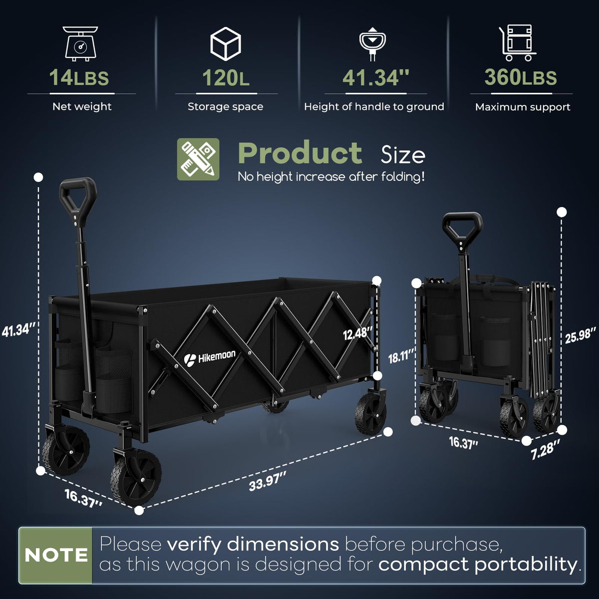 34'' Extra Long Folding Portable Wagon Cart A9900