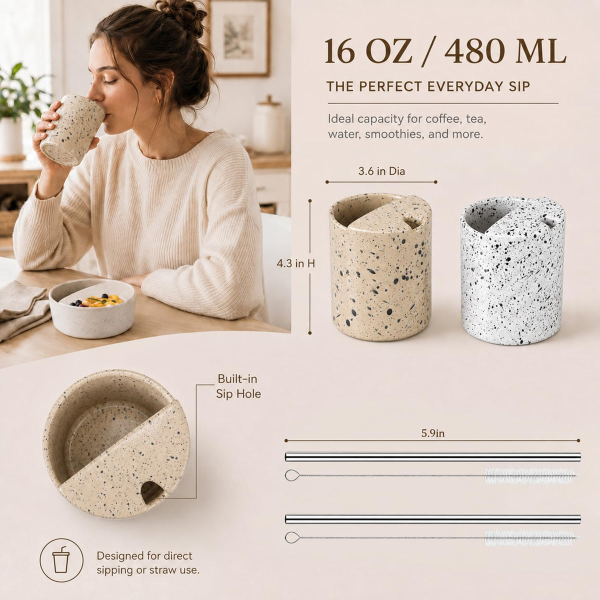2 Pack 16 oz Ceramic Coffee Mug K8096