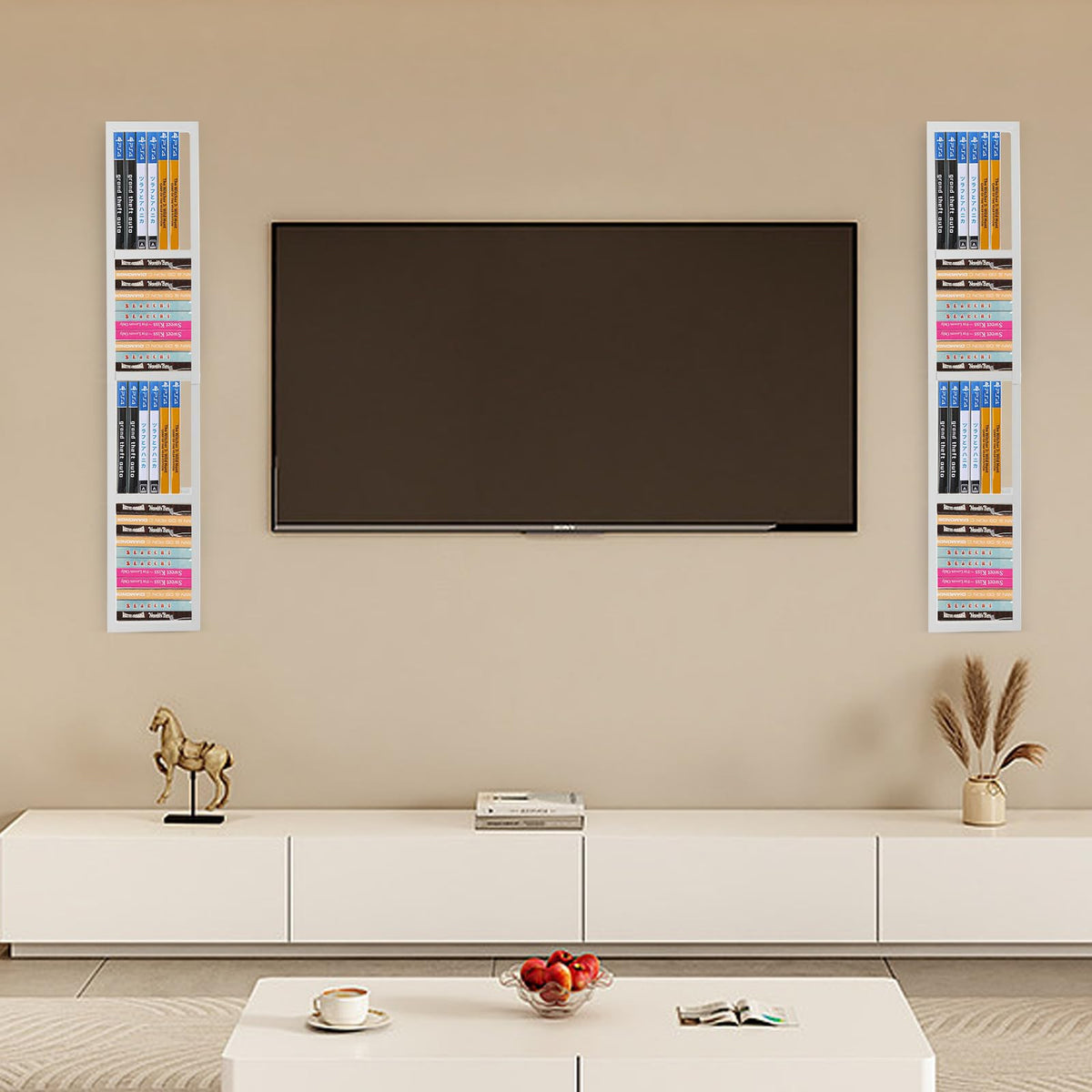 2 Pcs 34Inch White Wall Mount CD DVD Storage Shelf O6069