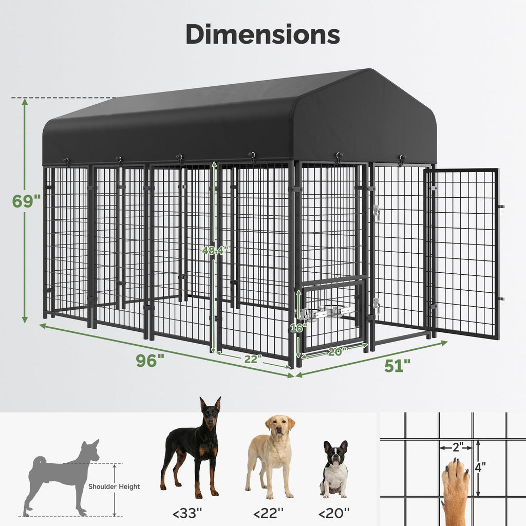 8x4x6FT Outdoor Dog Kennel with Roof N13958