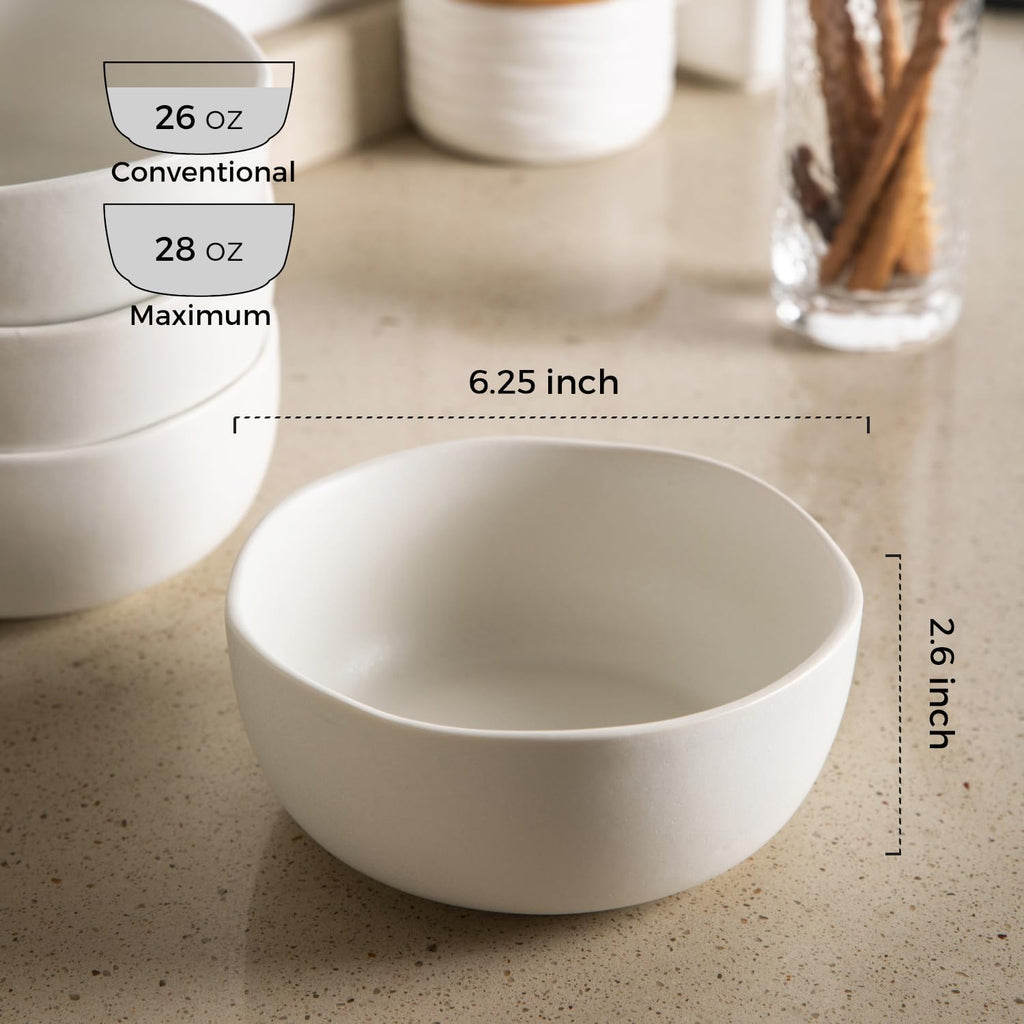 28oz Stoneware Cereal Bowls Set of 4 Matte White M9990