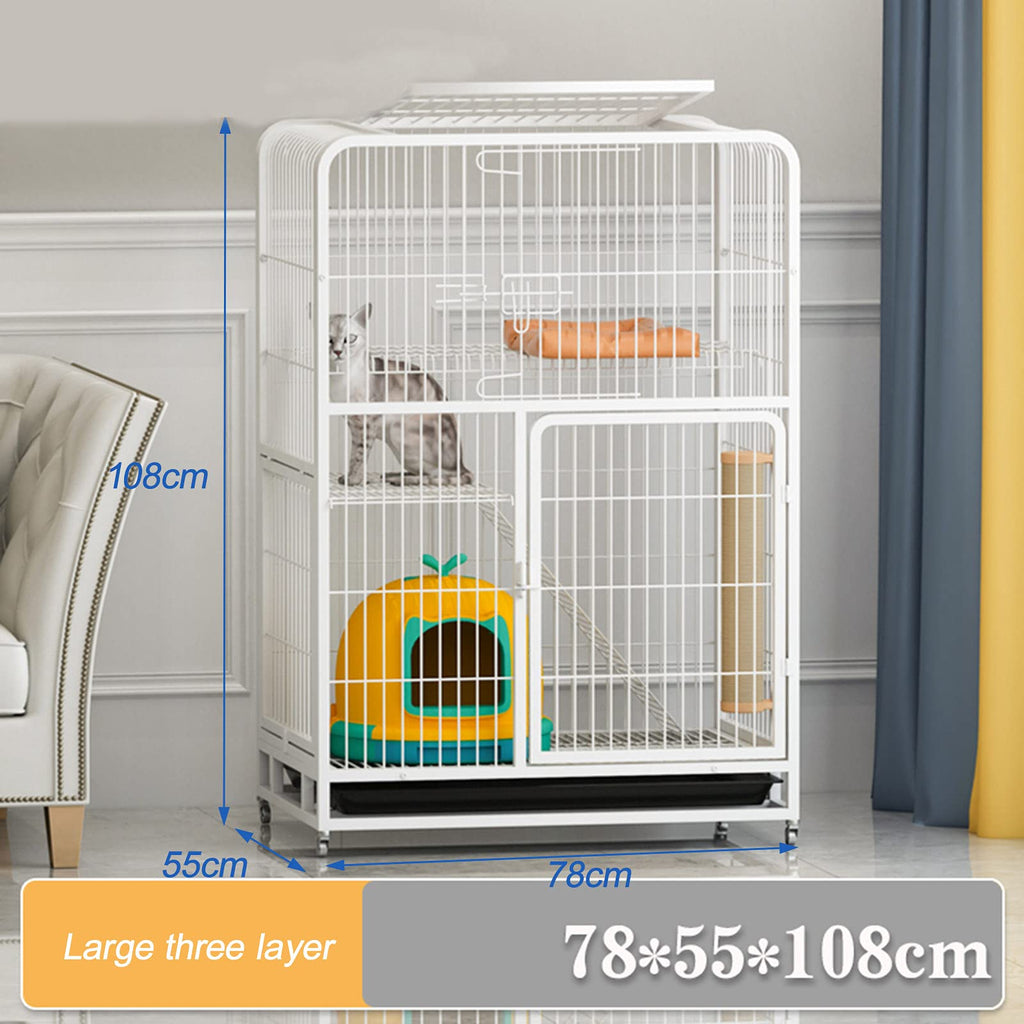 3-Tier Metal Wire Cat Cage with Hammock and Casters X8328
