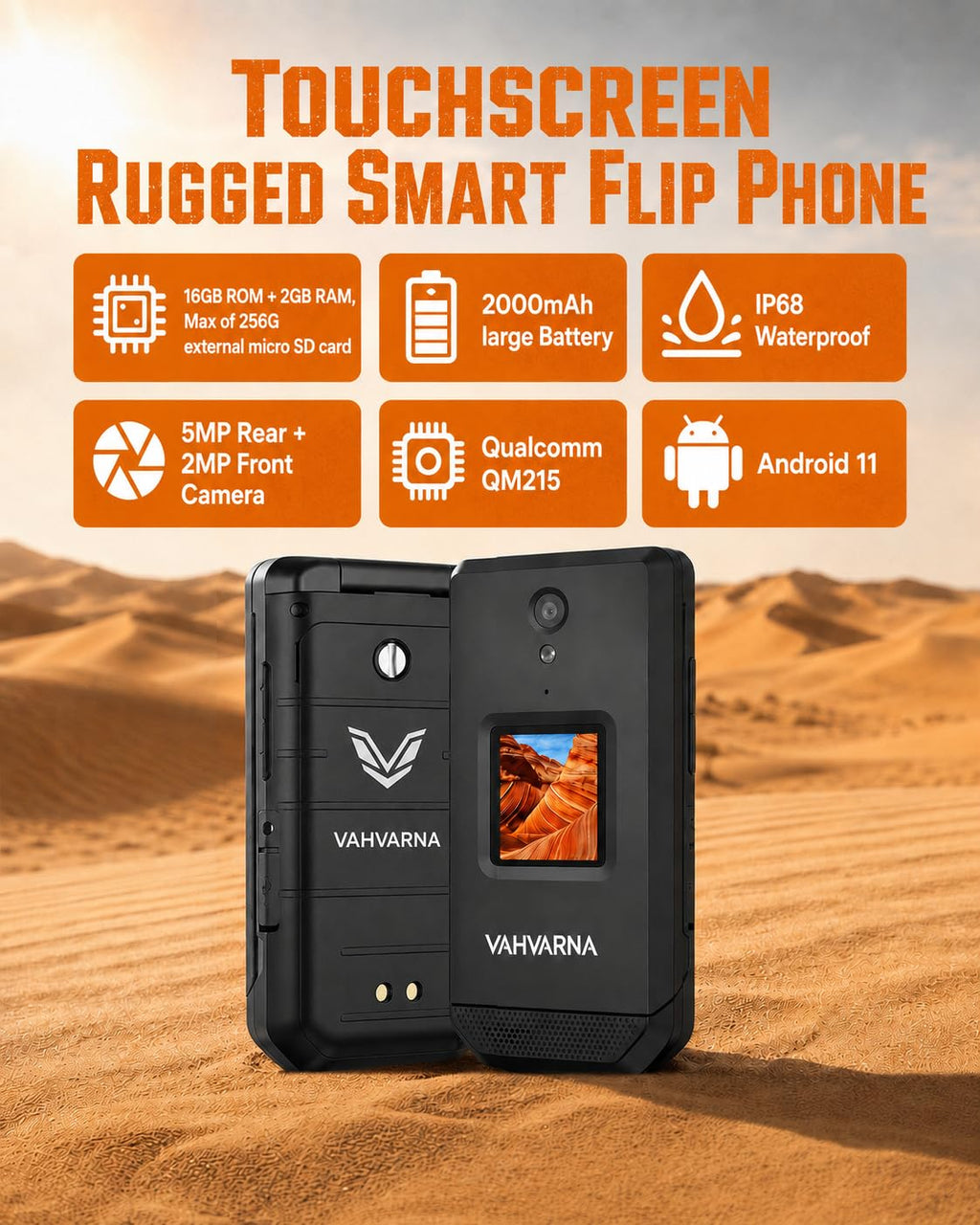 16GB Rugged Touchscreen Android 11 IP68 Water Resistant 4G LTE Flip Phone G920083