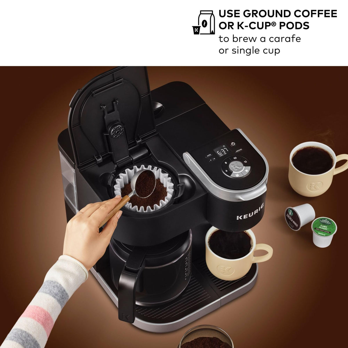 Single Serve K-Cup Pod & Carafe Coffee Maker, Black I989