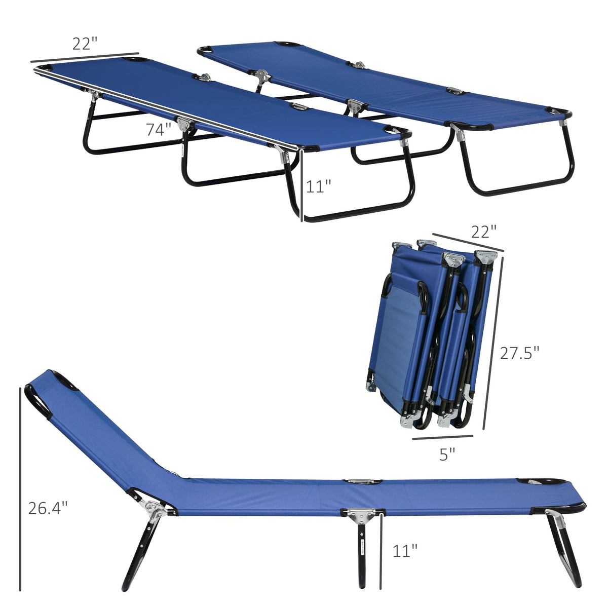 Blue 2 Pieces Folding Chaise Lounge Chair with 5-Level Back G720