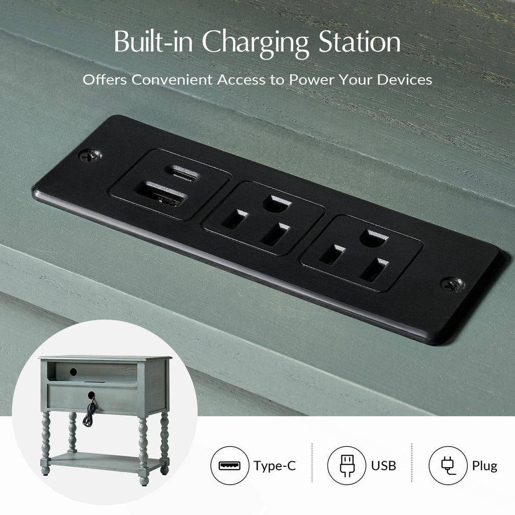 Blue Accent End Table with Charging Station Y73883