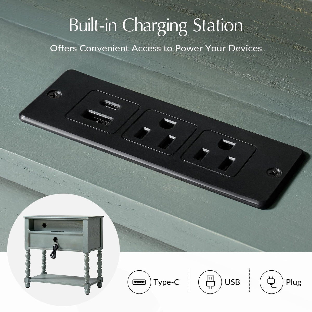 Blue Accent End Table with Charging Station Y73883