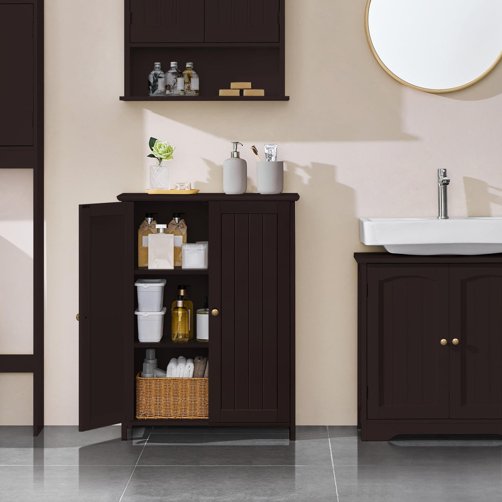 Small Espresso Bathroom Storage Cabinet with 2 Doors D60995
