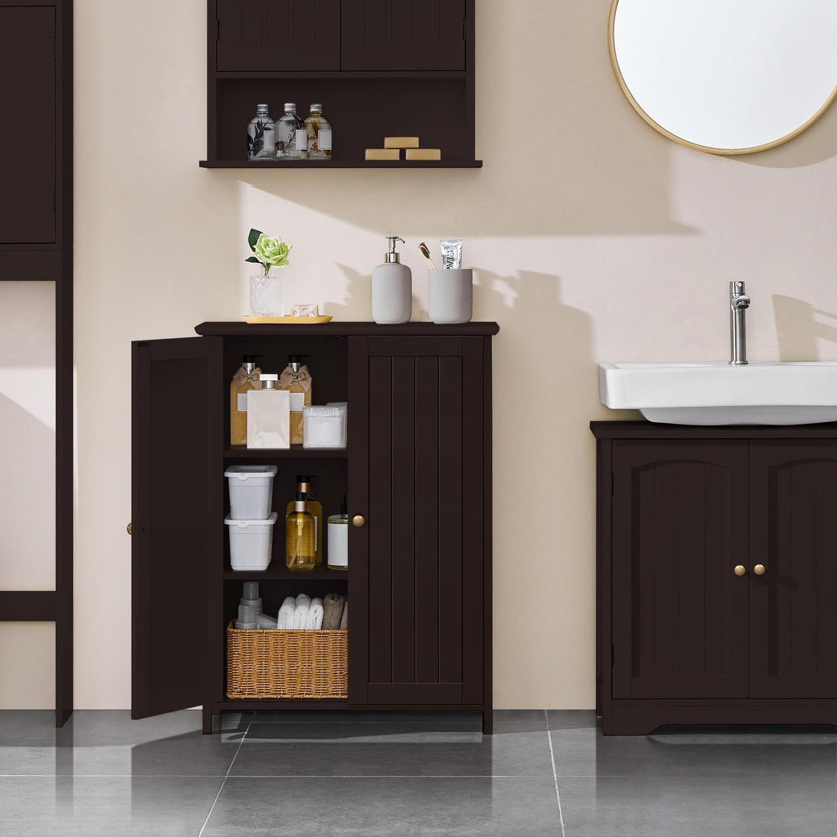 Small Espresso Bathroom Storage Cabinet with 2 Doors D60995