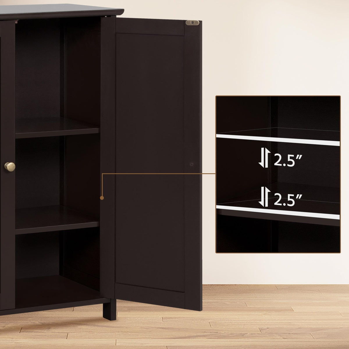 Small Espresso Bathroom Storage Cabinet with 2 Doors D60995