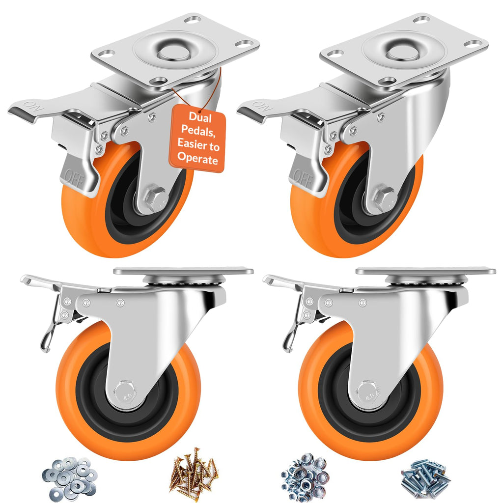 4" Heavy Duty Swivel Caster Wheels Set of 4 with Dual Locking B254