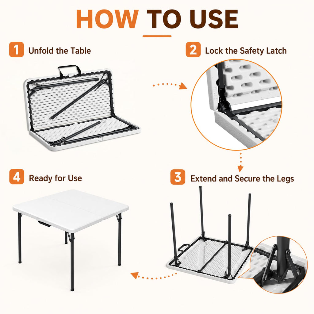 36" Square White Plastic Folding Card Table with Carrying Handle X28490