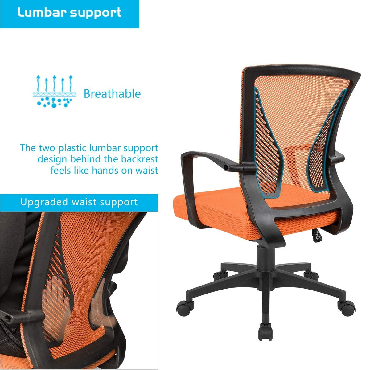 Orange Mesh Ergonomic Office Chair with Armrest T13864