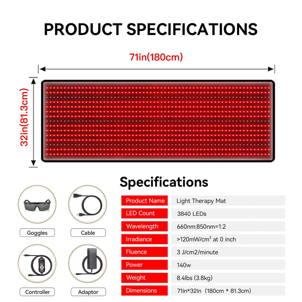 Red Light Therapy Mat 3840pcs LED 660nm 850nm 71''x 32'' S571