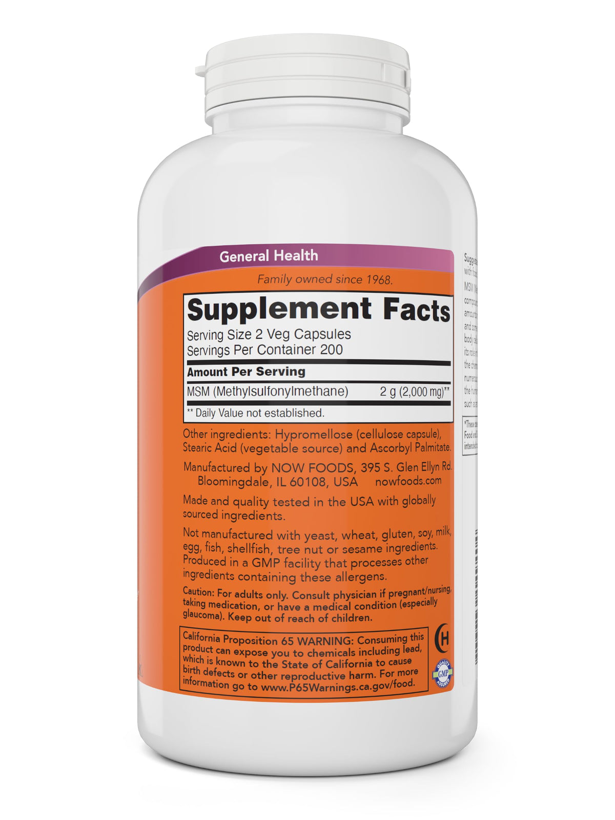 MSM 1000mg 400 Veg Capsules Pack of 2 U421
