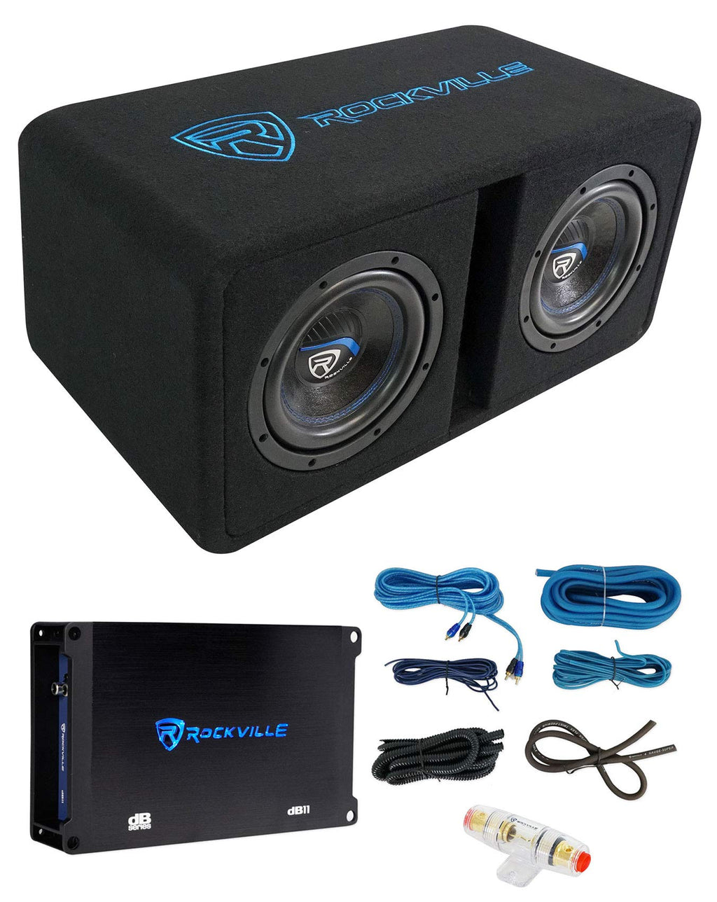 Dual 8" Loaded Car Subwoofer Enclosure with Amp J933