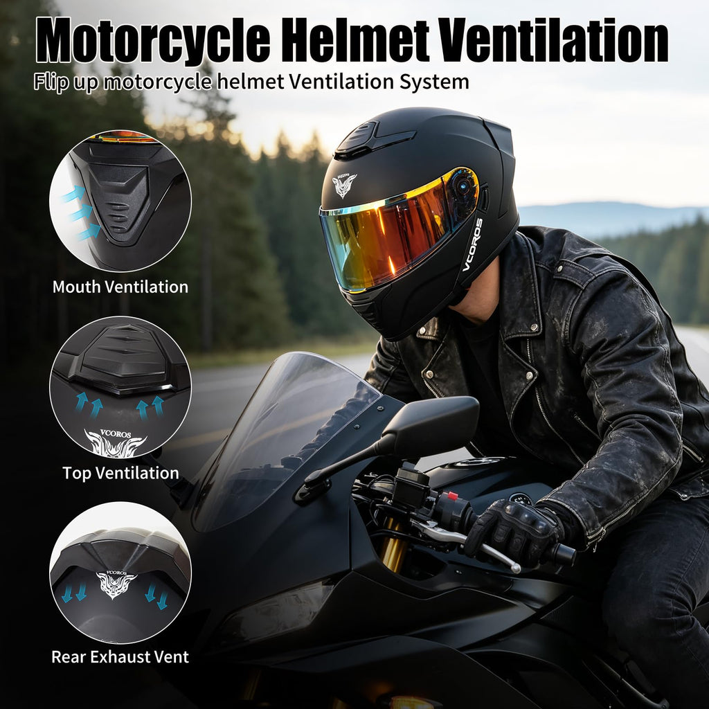 Flip Up Modular Motorcycle Helmet Dual Visor E9373