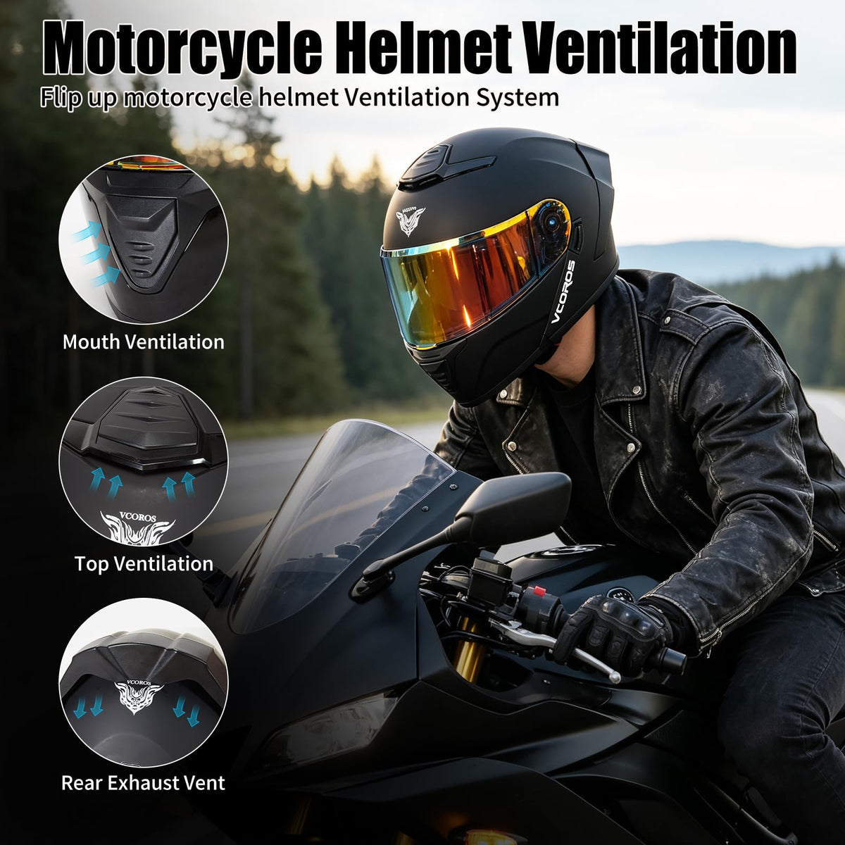 Flip Up Modular Motorcycle Helmet Dual Visor E9373