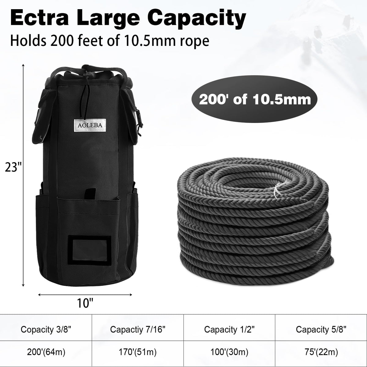 Arborist Rope Storage Bag Large Capacity 1680D Thicken Nylon with Hand Straps J5894