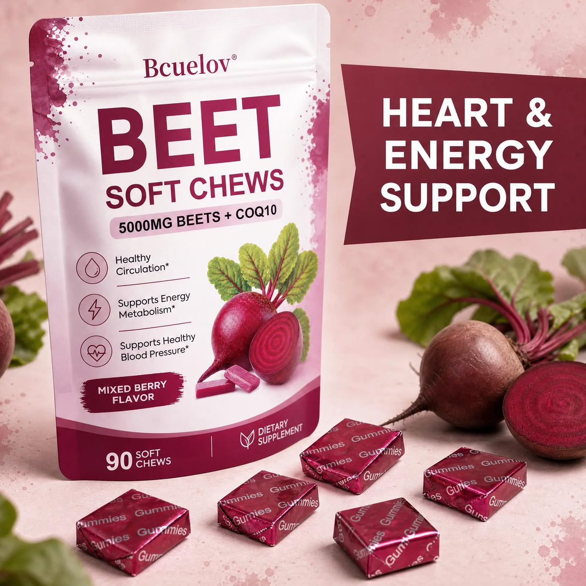 Beet Root Chews with CoQ10, Mixed Berry, 90 Ct F626
