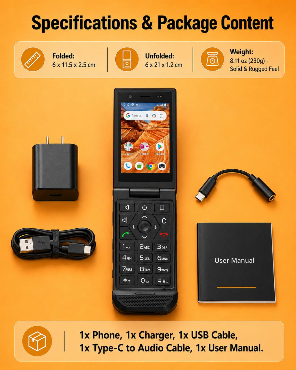 16GB Rugged Touchscreen Android 11 IP68 Water Resistant 4G LTE Flip Phone G920083