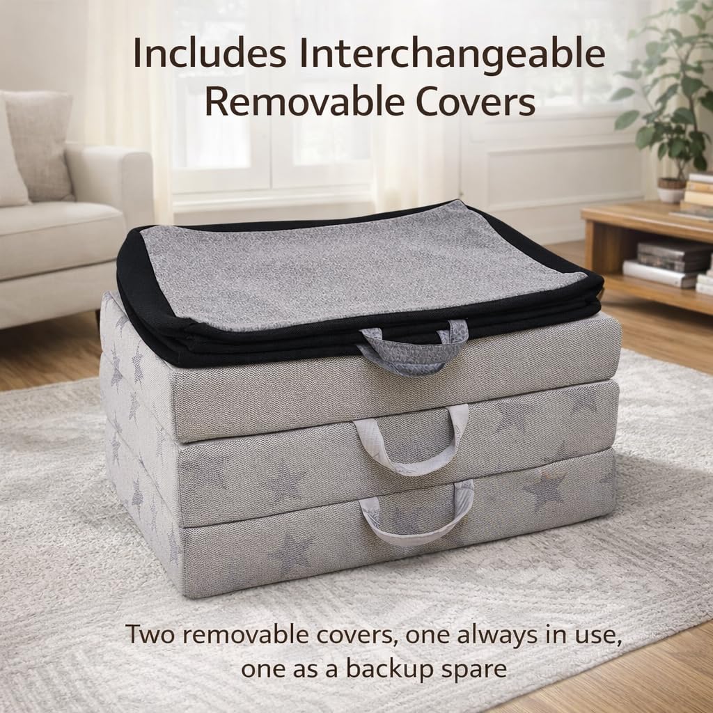 Twin 6-Inch Foam Tri Fold Floor Mattress with 2 Washable Covers G223497
