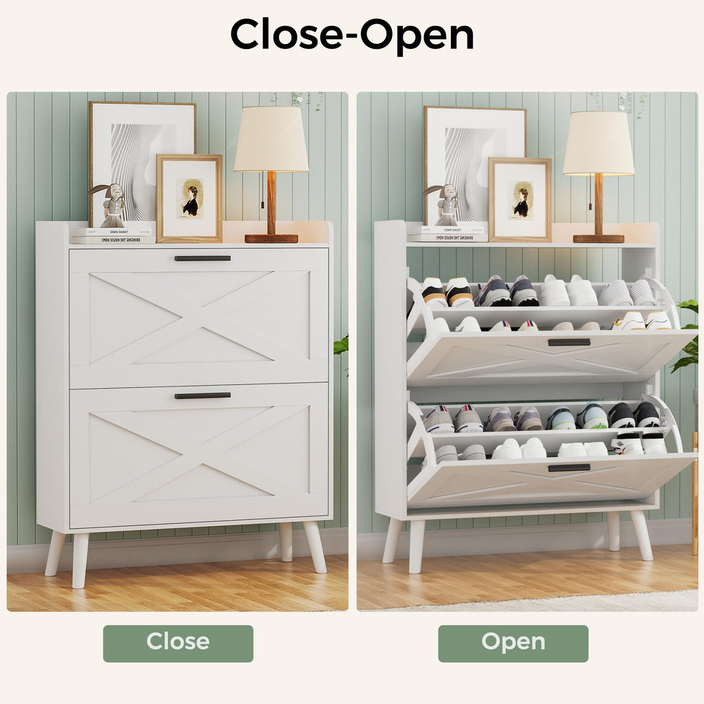Farmhouse Shoe Storage Cabinet with Flip Drawers R58141