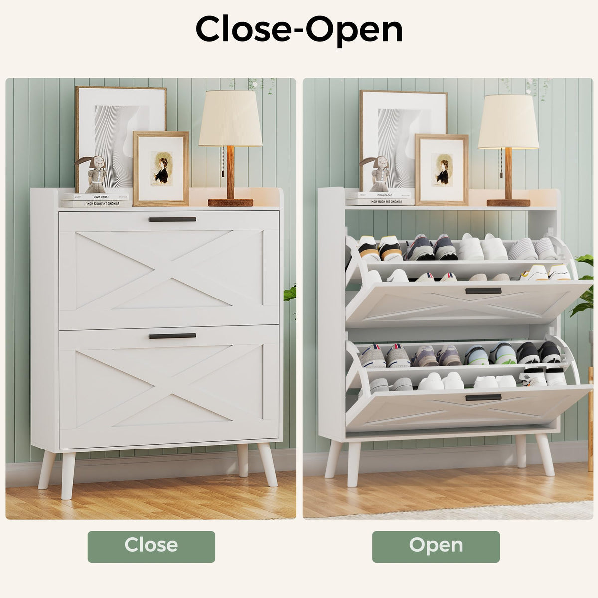 Farmhouse Shoe Storage Cabinet with Flip Drawers R58141