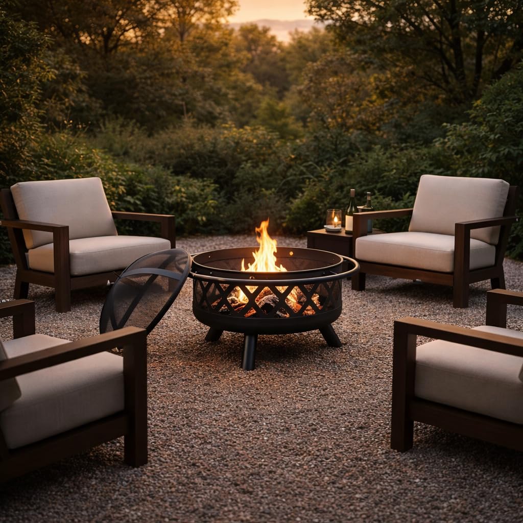 Round Steel 30 Inch Black Wood Burning Fire Pit A393646
