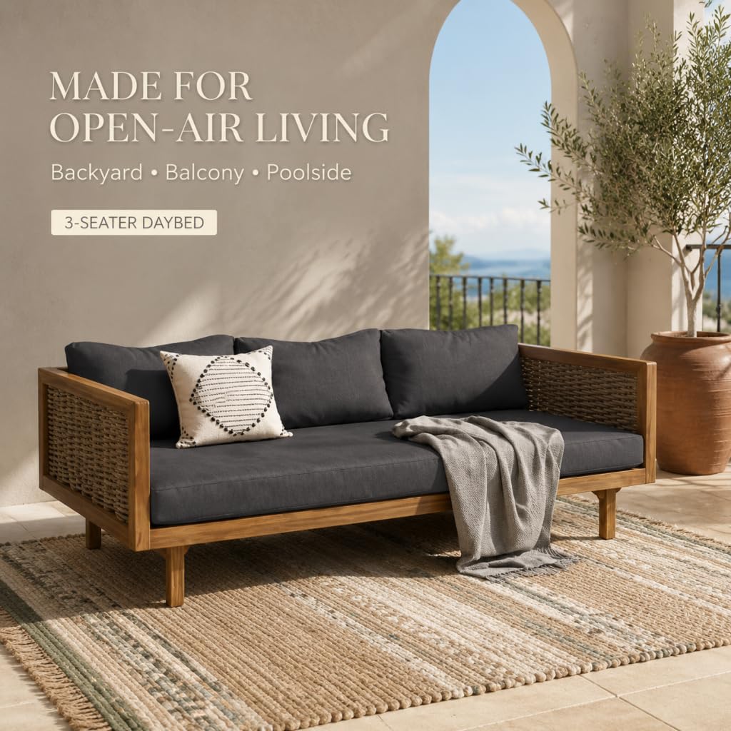 Acacia Wood 3-Seater Patio Sofa with Cushions D511472