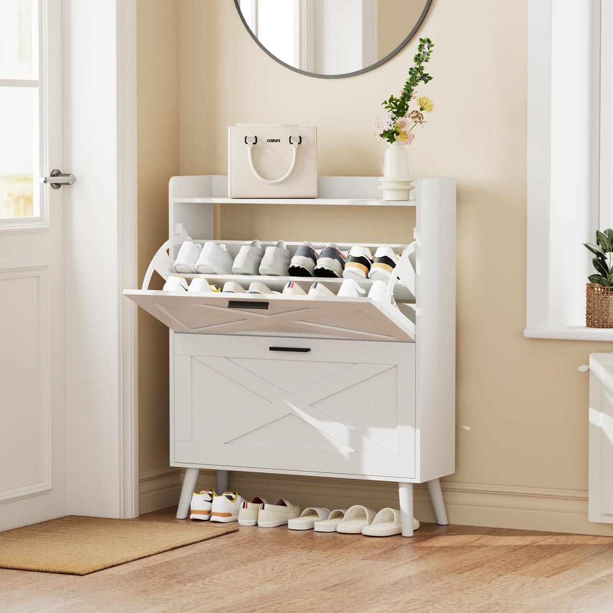 Farmhouse Shoe Storage Cabinet with Flip Drawers R58141