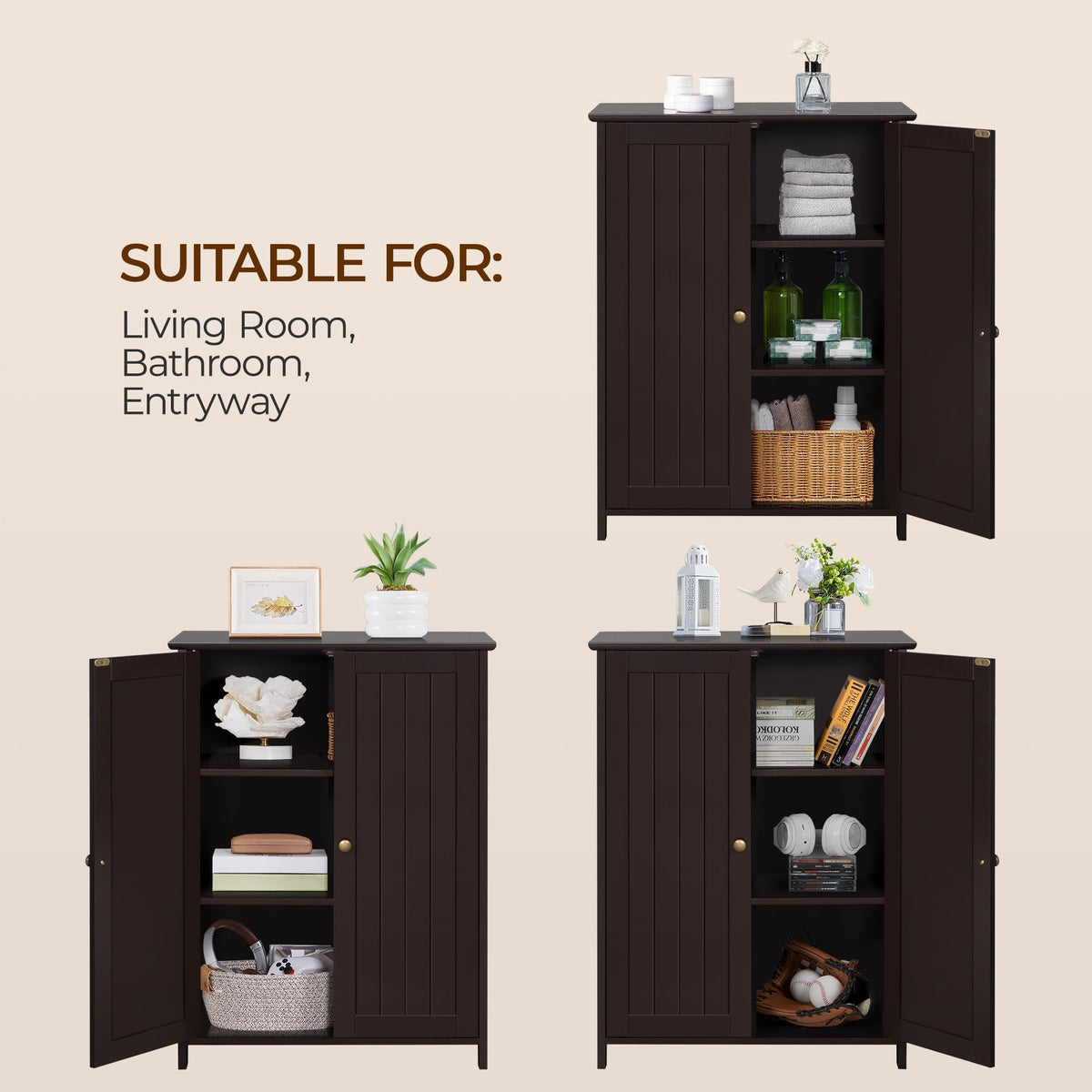 Small Espresso Bathroom Storage Cabinet with 2 Doors D60995